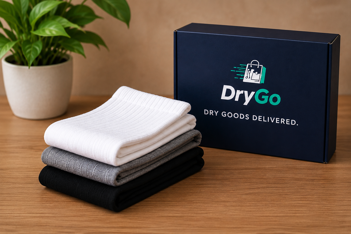 DryGo product packaging and folded essentials