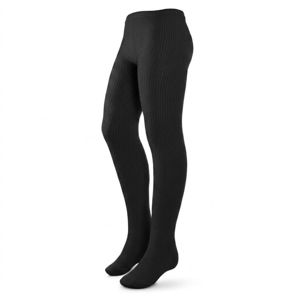 ZUBII Cotton Thin Ribbed Tights Black